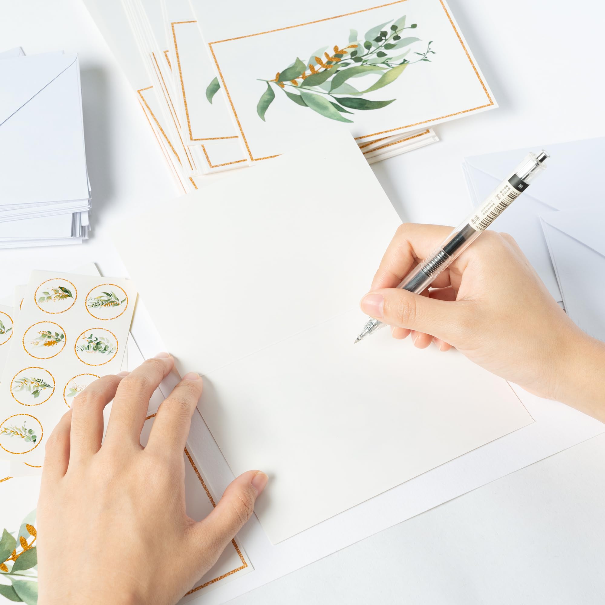 BeYumi 85Pcs Gold Greenery Greeting Cards with Envelopes Stickers Watercolor Botanical Note Cards Green Plant Thank You Blank Card for Birthday Wedding Graduation Anniversary Baby Shower Bridal Shower