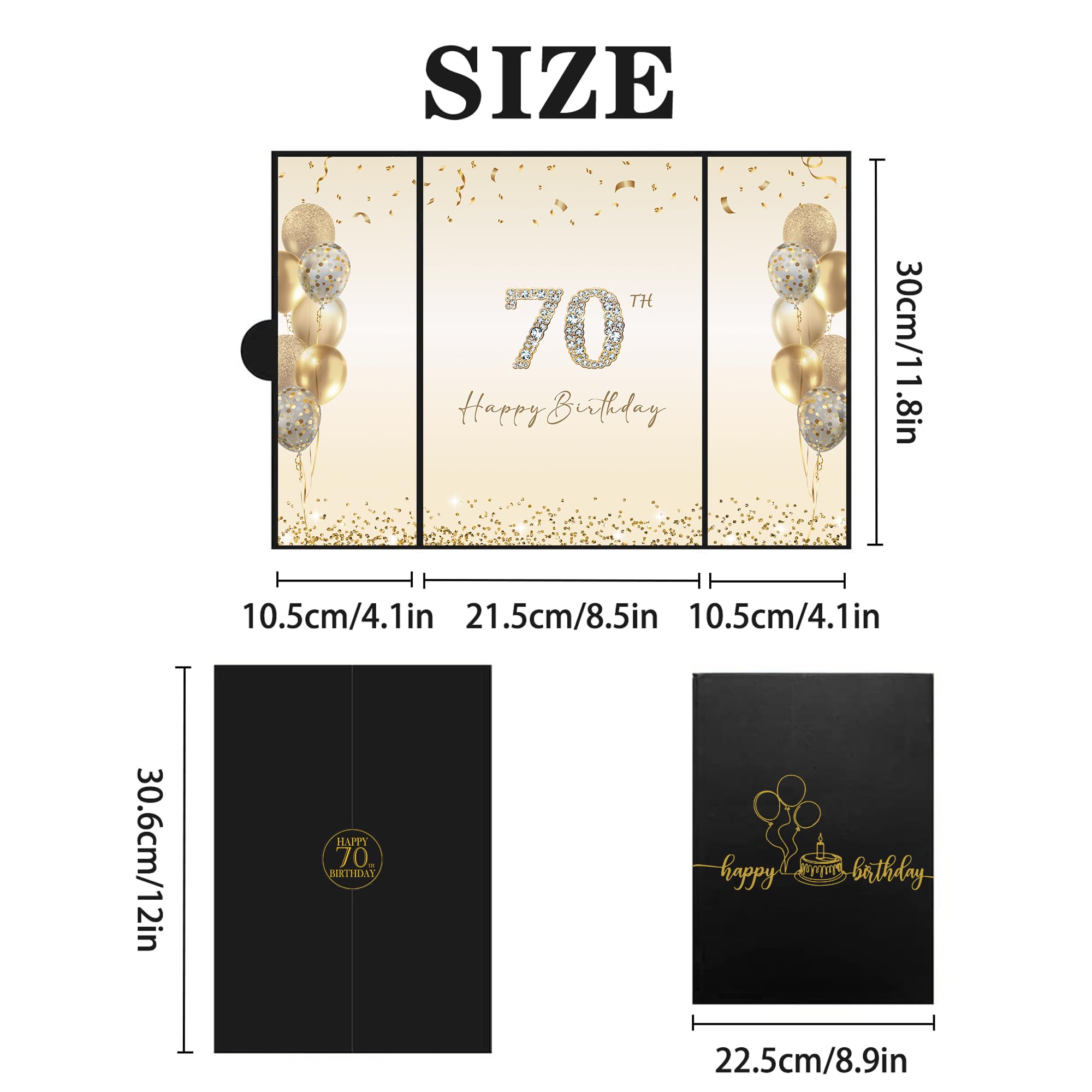 DARUNAXY Black Gold 70th Birthday Party Decorations, Happy 70th Birthday Alternative Signature Guest Book for Men Women Cheers to 70 Years Old Gifts 70 Birthday Signing Card Board Party Supplies