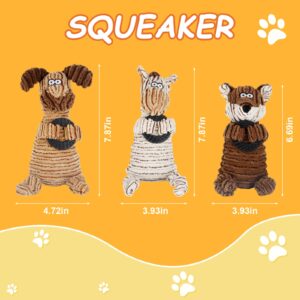 Qonmpcvu 3 Pack Dog Squeak Toys,Tough Layer Plush Dog Toys, Puppy Teething Toys, Dog Toys for Large Dogs, Dog Stuffed Animals Chew Toy,Teething Toys Pet Chew Toys,Tuff Dog Toys for Puppies Large Dog