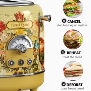 Hazel Quinn X Eduardo Recife Collaboration 2-Slice Retro Toaster, 6 Browning Levels, 3 Functions-Defrost/Reheat/Cancel, Removable Crumb Tray for Easy to Clean, 1.5 Inches Extra Wide Slots