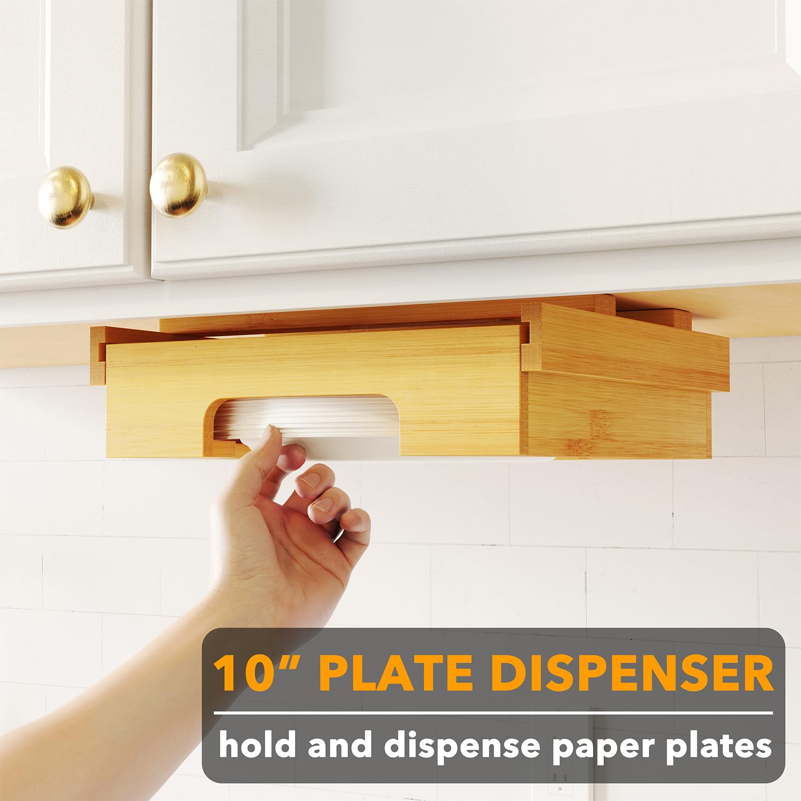 SpaceAid 10-inch Paper Plate Dispenser, Under Cabinet Bamboo Plates Holder, Kitchen Counter Vertical Plate Dipensers Holders Countertop Caddy (for 10 inches Plates, Bamboo)