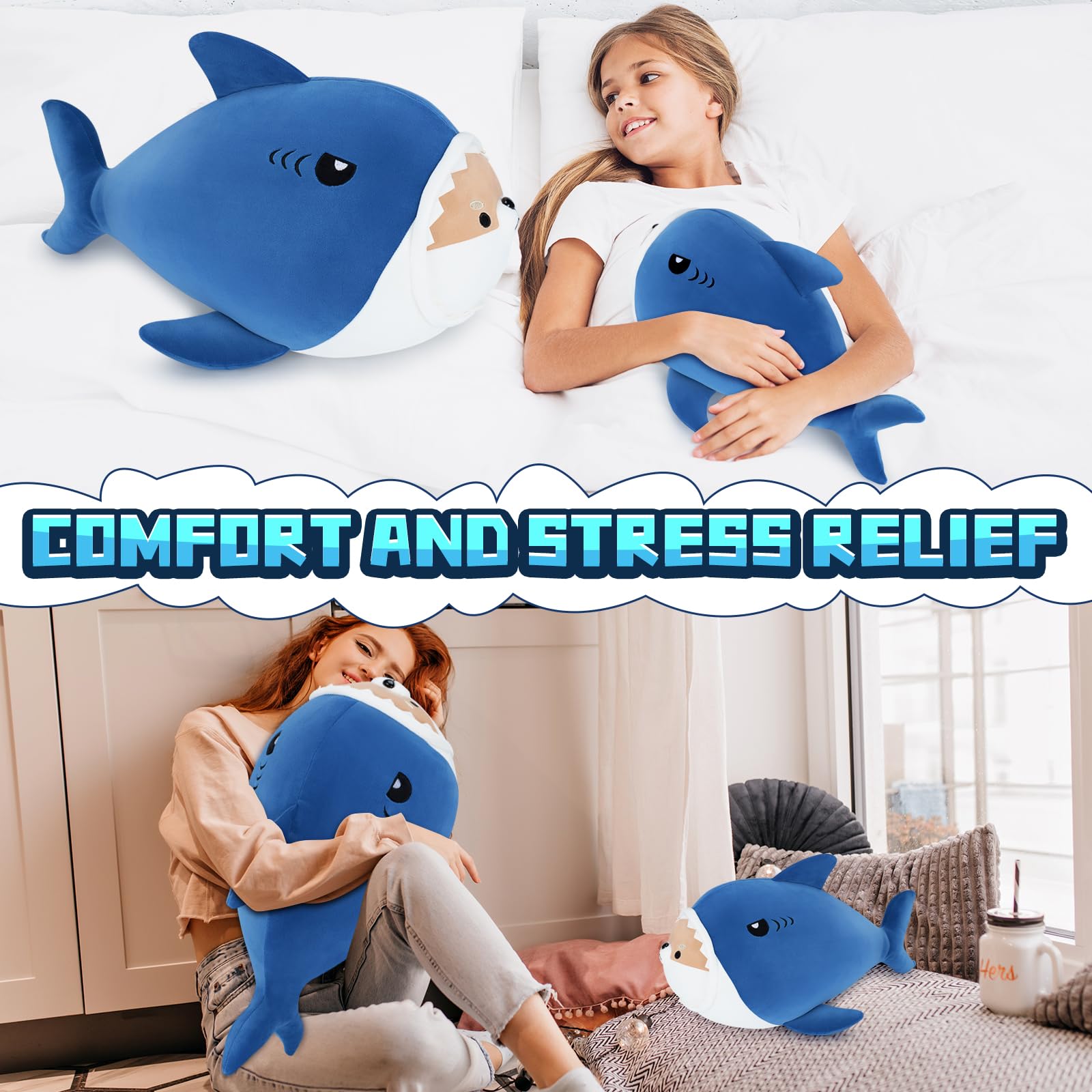 Shark Plush Stuffed Animal-16''Corgi Shark Plush Toy, Shiba Inu Shark Plush Pillow, Cute Soft Plush Shark Plushie Stuffed Toys, Shark Plush Pillows Toy Decoration Doll Gift for Kids Girls Boys