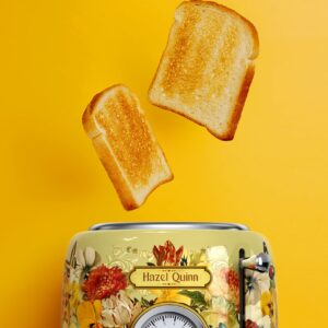 Hazel Quinn X Eduardo Recife Collaboration 2-Slice Retro Toaster, 6 Browning Levels, 3 Functions-Defrost/Reheat/Cancel, Removable Crumb Tray for Easy to Clean, 1.5 Inches Extra Wide Slots