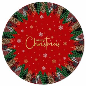 Christmas Round Area Rug 4ft Buffalo Plaid Christmas Trees Floor Carpets Washable Indoor Floor Area Mat Stain-Proof Mat Non-Skid Rugs for Living Room Dining Kitchen Bedroom Nursery, Snowflake