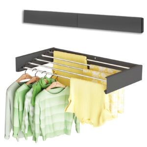 vikaqi clothes drying rack wall mounted, 32" drying rack clothing retractable, laundry drying rack space saving, collapsible drying racks for laundry folding indoor outdoor, 5 rods, black