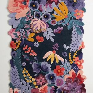 RestopuffHandmade Flower Multicoloured Irregular Area Rug 100% Imported Blended Wool Floral Area Rug (Blue, 5 x 8 feet)