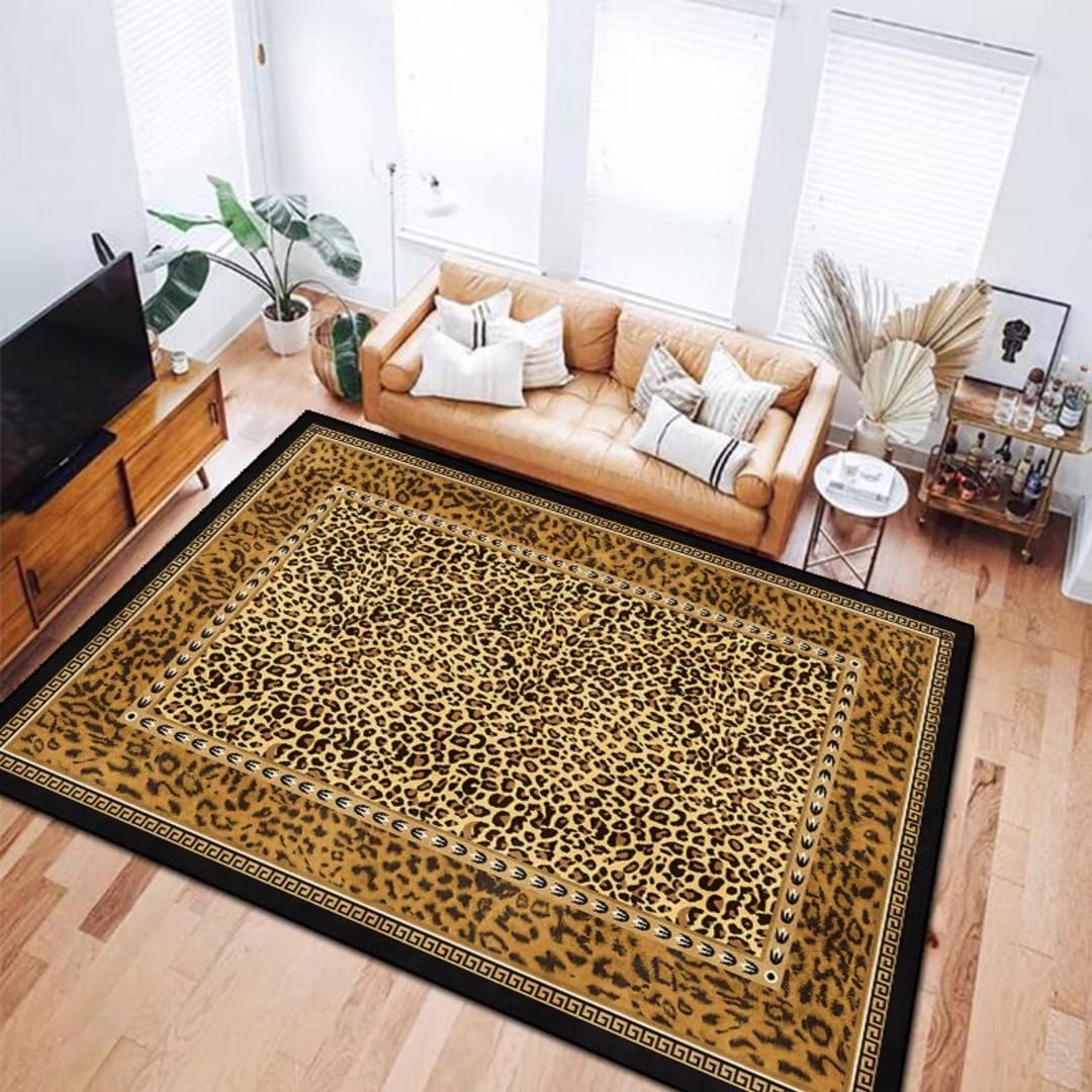 ZSSZO 3'x5' Brown Leopard Print Area Rugs Luxury Animal Cheetah Print Throw Rugs Soft Comfy Washable Floor Mats for Kitchen Bedroom Runner Rugs