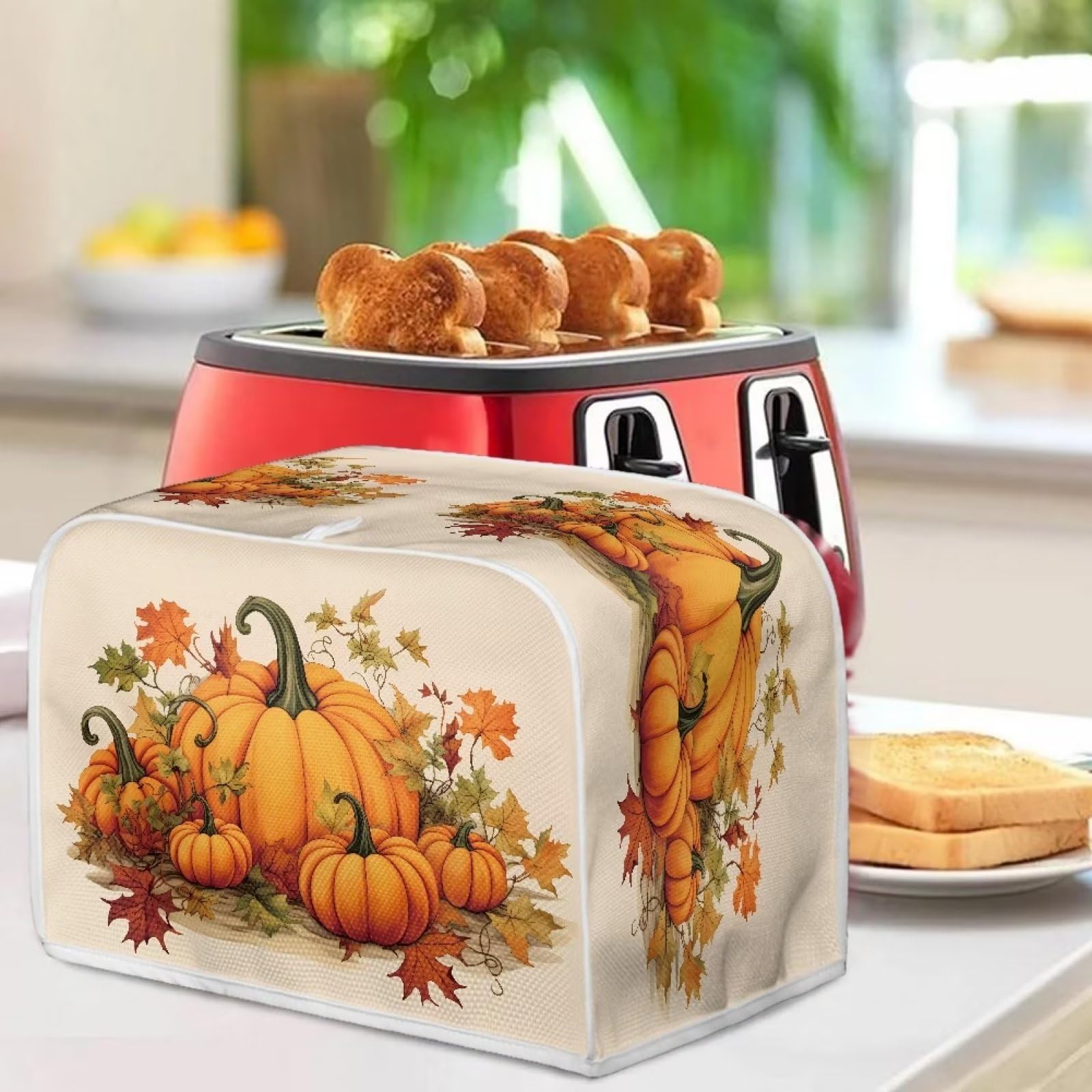 Eheartsgir Maple Leaf Pumpkins Toaster Dust Cover Protector Compatible with 2 Slice Toaster Top Handle Design Heat-Resistant Dust Protection Anti-scratch Home Kitchen Fall Thanksgiving Decor