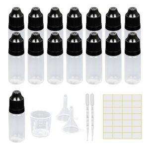 kemborsi 10ml empty squeezable dropper bottles,30pcs plastic thin tip dropper bottles,portable eye liquid dropper bottles plastic refillable containers with screw cap and plug,resistant open design