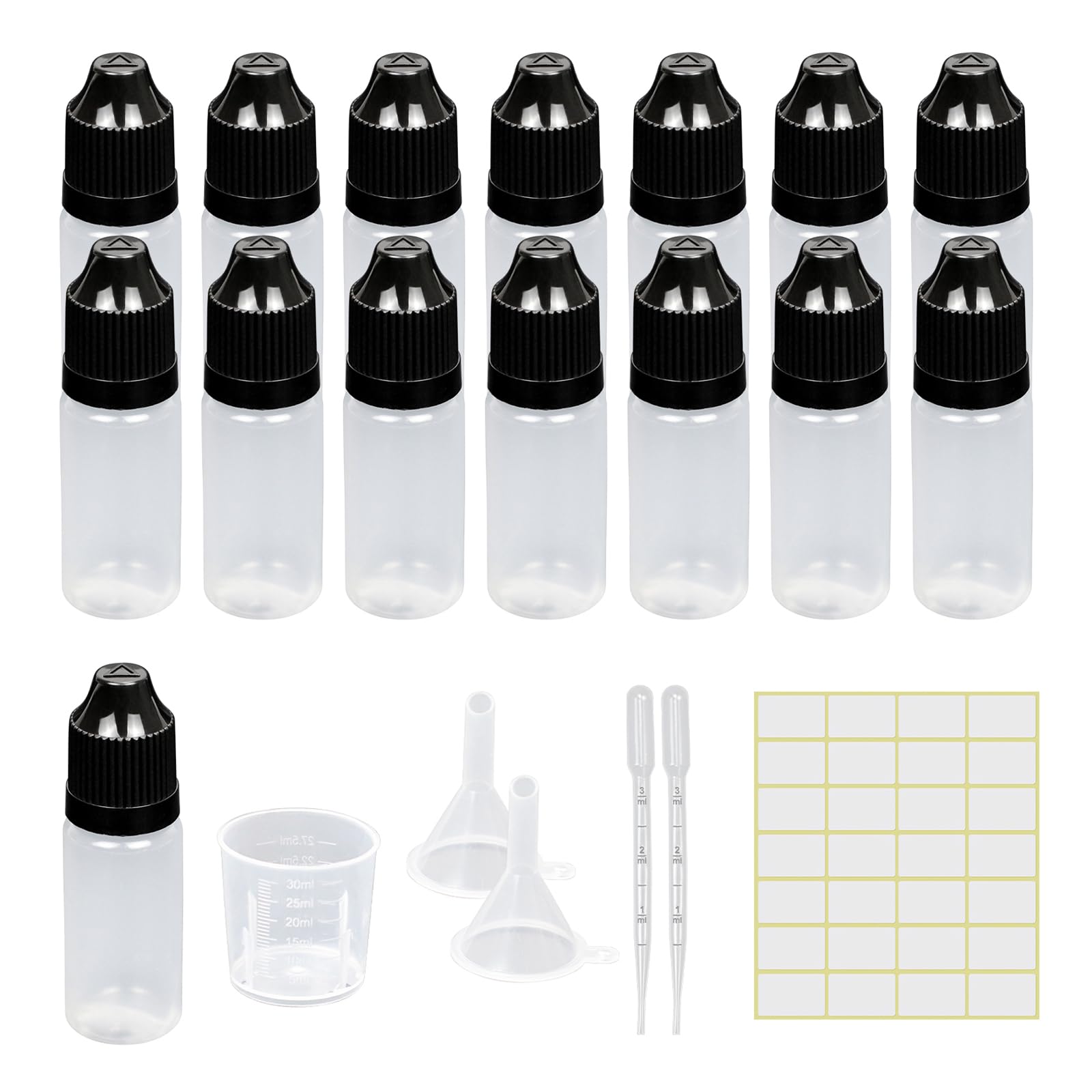 Kemborsi 10Ml Empty Squeezable Dropper Bottles,30Pcs Plastic Thin Tip Dropper Bottles,Portable Eye Liquid Dropper bottles Plastic Refillable Containers with Screw Cap and Plug,Resistant Open Design