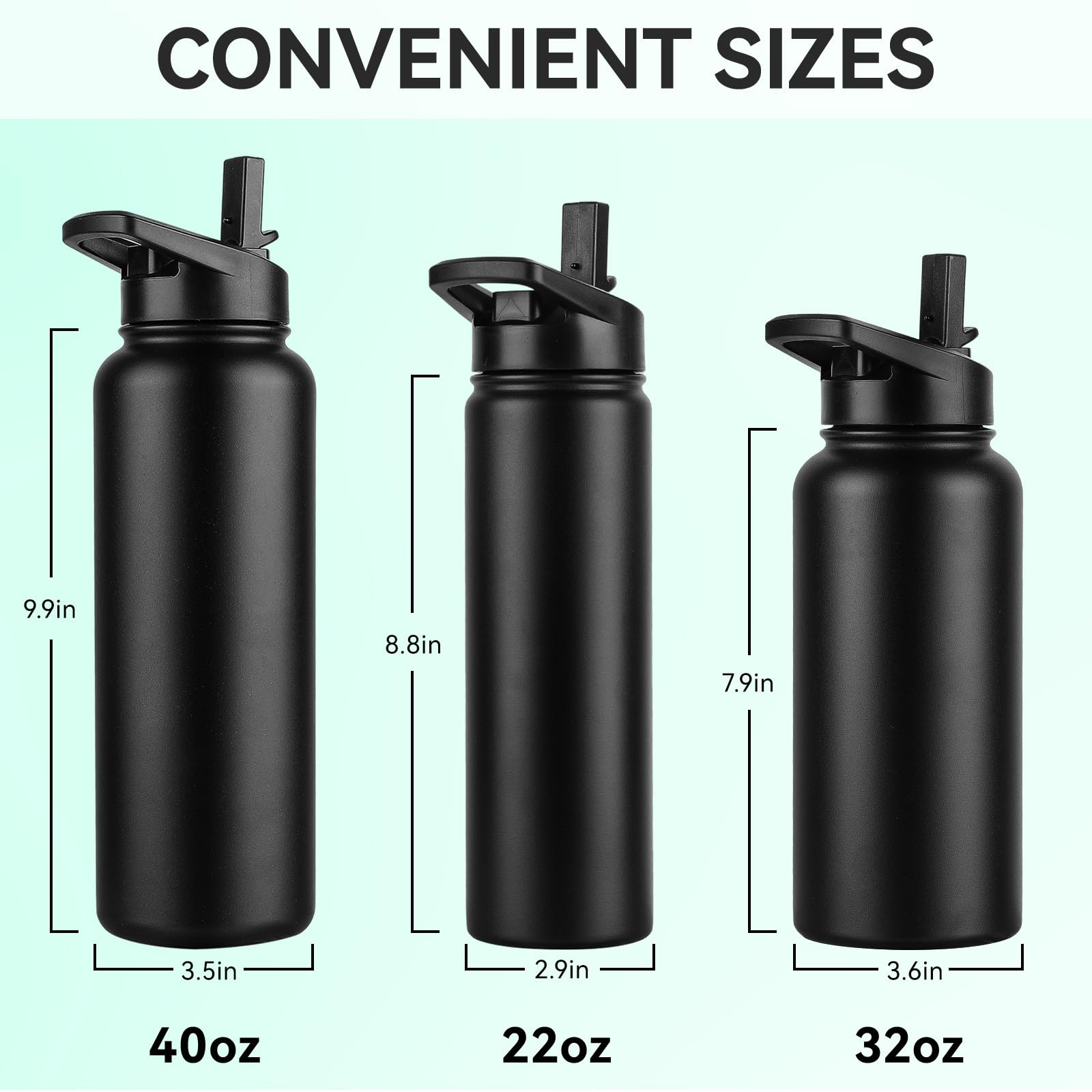 DOMICARE Insulated Water Bottle, 22 oz Vacuum Insulated Stainless Steel Reusable Sports Bottle with Straw Lid & Spout Lid for Travel, Camping, Bike, Leakproof, Black, 1 Pack