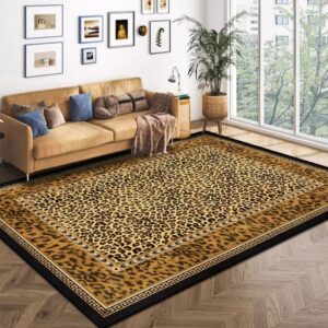 zsszo 3'x5' brown leopard print area rugs luxury animal cheetah print throw rugs soft comfy washable floor mats for kitchen bedroom runner rugs