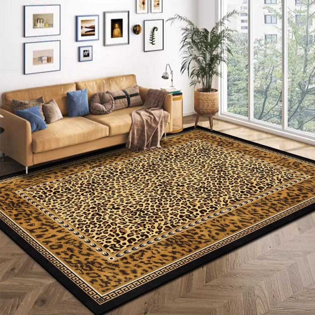 ZSSZO 3'x5' Brown Leopard Print Area Rugs Luxury Animal Cheetah Print Throw Rugs Soft Comfy Washable Floor Mats for Kitchen Bedroom Runner Rugs