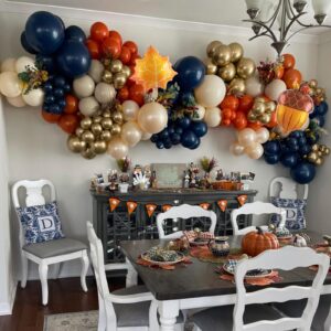 Fall Thanksgiving Balloon Garland Arch Kit, Navy Blue Metallic Gold Orange Ivory White Balloon Garland Kit for Fall Thanksgiving Autumn Birthday Fall Little Pumpkin Baby Shower Party Decorations