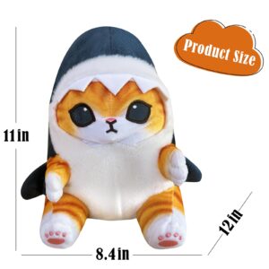 amanss 12'' Cute Shark Cat Plush Toy Shark Cat Stuffed Animal Plushies Doll, Soft Stuffed Shark Kitten Pillow Christmas Birthday Gifts for Kids Boys Girls (Shark Cat)