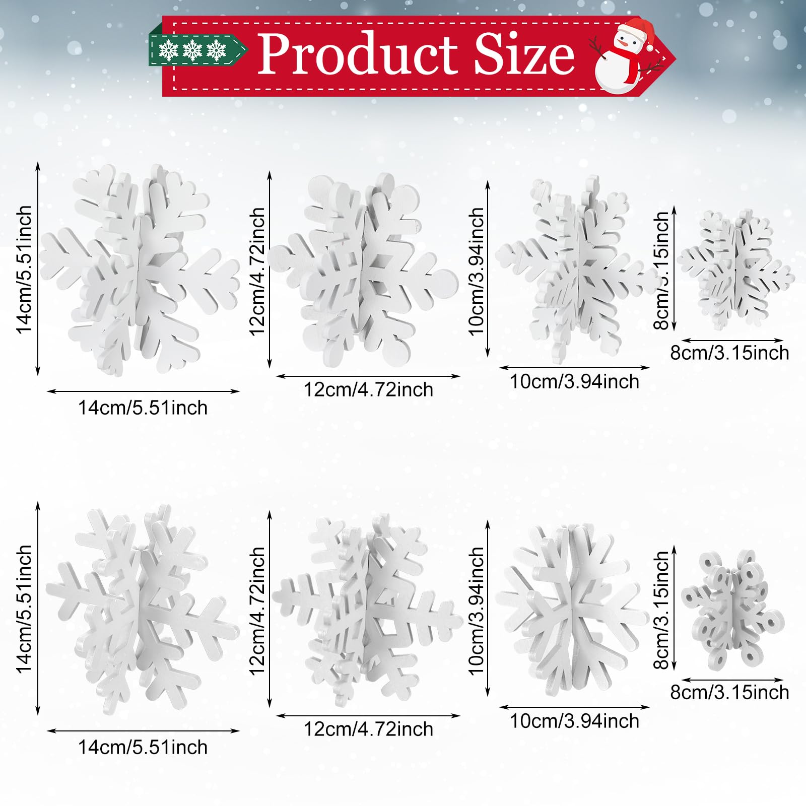 Wenqik 16 Pcs Winter Wooden Snowflake Decor Christmas Winter Snowflake Tabletop Decorations 3D Snowflake Table Signs Standing Centerpiece Tiered Tray Decorations for Party(White)