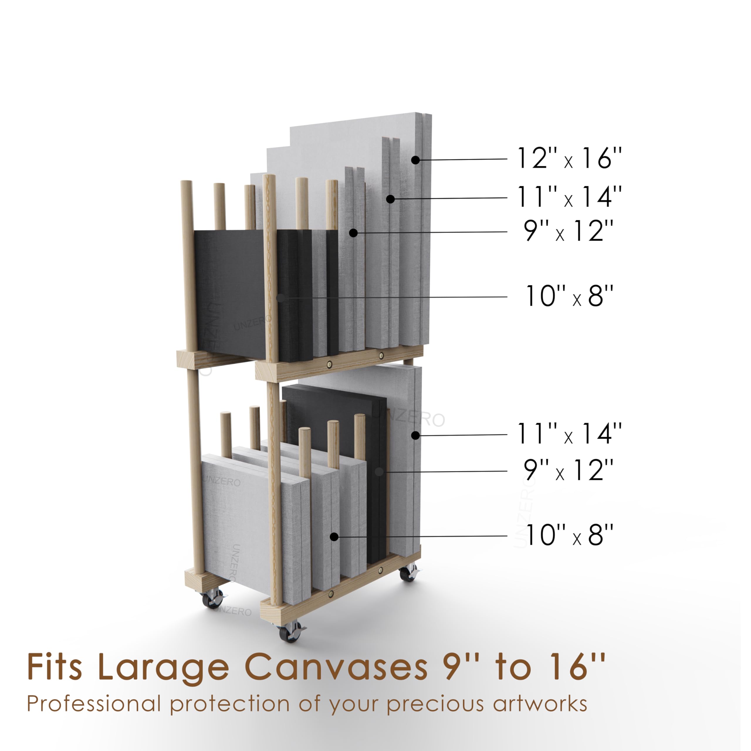 UNZERO Art Storage Rack, Art Canvas Storage Stand, Art Drying Rack, Art Storage with Handle & Caster Wheels for Drawing Board, Panel, Paper Pad for Art Studios, Artworks, Gallery