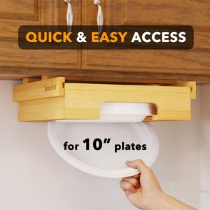 SpaceAid 10-inch Paper Plate Dispenser, Under Cabinet Bamboo Plates Holder, Kitchen Counter Vertical Plate Dipensers Holders Countertop Caddy (for 10 inches Plates, Bamboo)