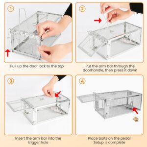 Moclever Humane Rat Trap Rat Trap Cage Humane Live Rodent Trap Cage Live Rat Trap Galvanized Iron Mice Mouse Control Bait Catch w/Detachable U Shaped Rod-10.7"X 5.4"X 4.4"-3PCS