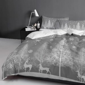 Christmas Comforter Sets California King Size Xmas Tree Elk Deer Reindeer Soft Bedding Duvet Cover Sets 3 Pieces Snowflake Snow Forest Bedding Set with Comforter Cover and 2 Pillow Cases Bedroom