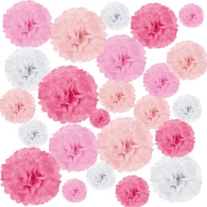 zhanmai 52 pieces tissue paper pompoms decorations pink paper pom poms flower ball for valentine's day wedding boho birthday baby shower bridal bachelorette party hanging decor, assorted sizes