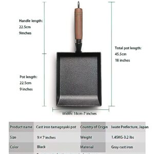 DGleyisu Pre-Seasoned Cast Iron Tamagoyaki Pan - 9x7 Inches | Ideal for Japanese Egg Omelettes