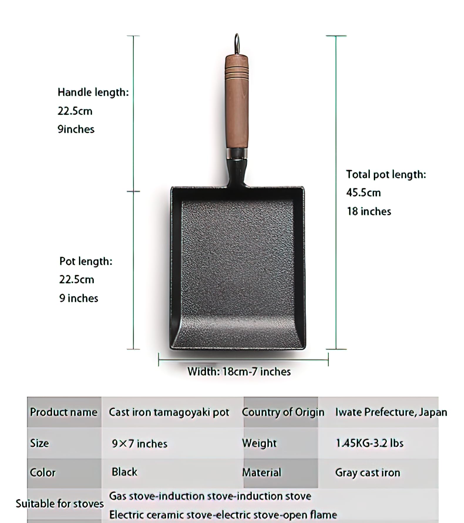 DGleyisu Pre-Seasoned Cast Iron Tamagoyaki Pan - 9x7 Inches | Ideal for Japanese Egg Omelettes