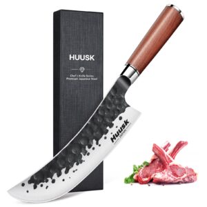 huusk knives from japan, butcher knife for meat cutting hand forged 8" meat cleaver knife high carbon steel chopping knife ultra sharp japanese kitchen knife with gift box for dad