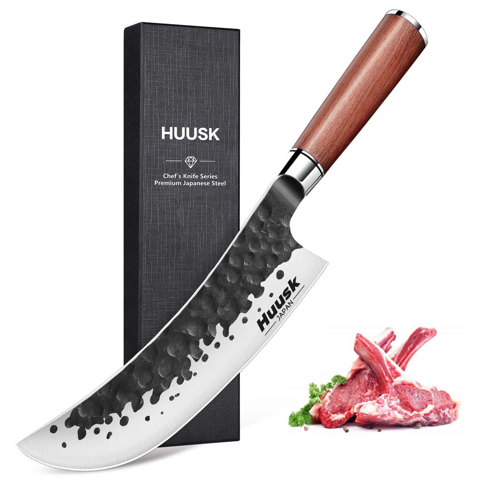 Huusk Knives from Japan, Butcher Knife for Meat Cutting Hand Forged 8" Meat Cleaver Knife High Carbon Steel Chopping Knife Ultra Sharp Japanese Kitchen Knife with Gift Box for Dad