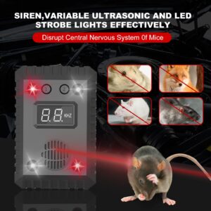 2 in 1 Repeller,Under Hood Professional Mouse Repeller and Indoor Ultrasonic Rat Repellent Mice Deterrent with Strobing Light,12 24V Vehicle Auto Truck RV or Battery Model for Outdoor Indoor