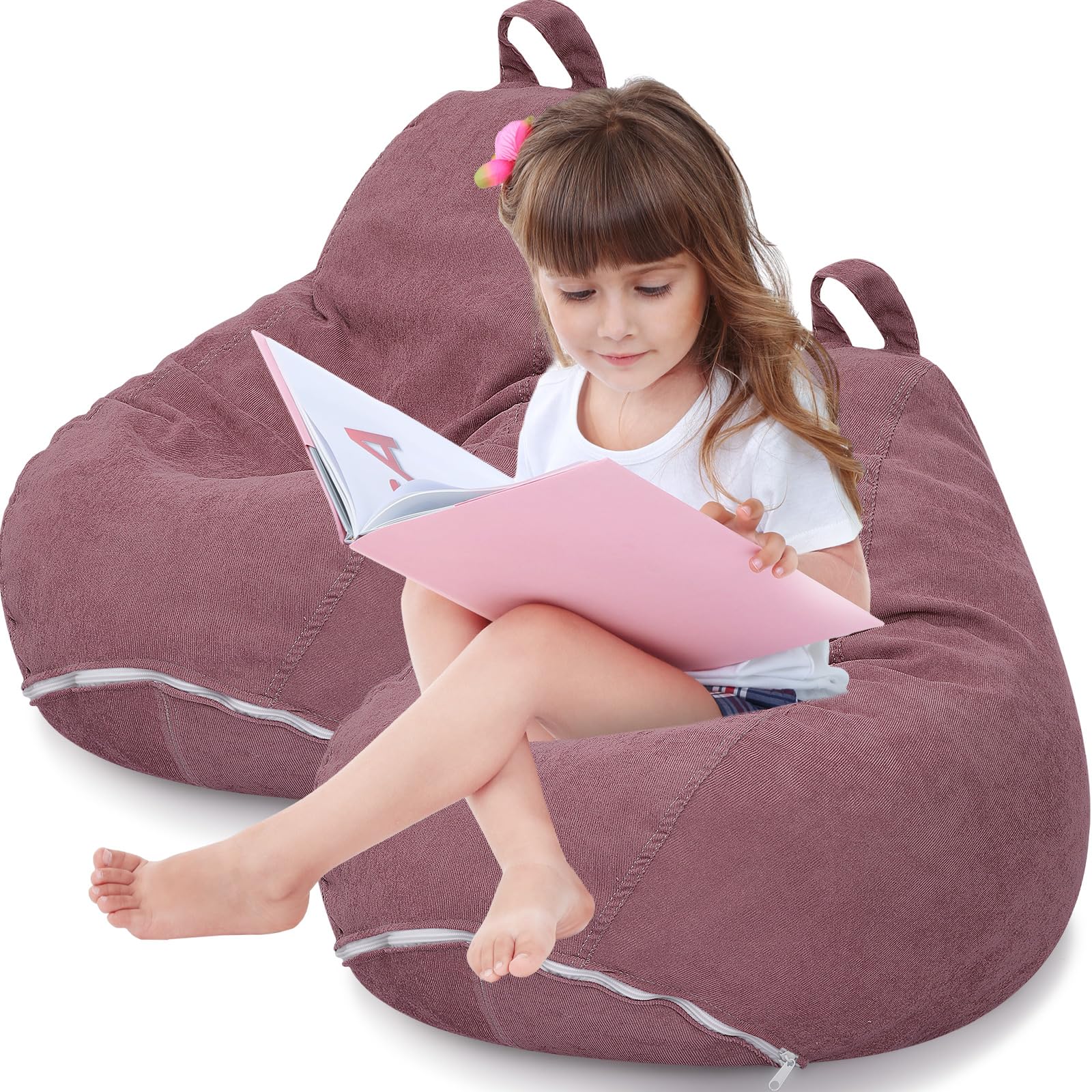 Wenqik 2 Pcs 100L Stuffed Animal Storage Bean Bag Chair Cover (No Filler) for Kids Soft Corduroy Stuffable Bean Bag Zipper for Organizing Children Plush Toys(Dusty Pink)