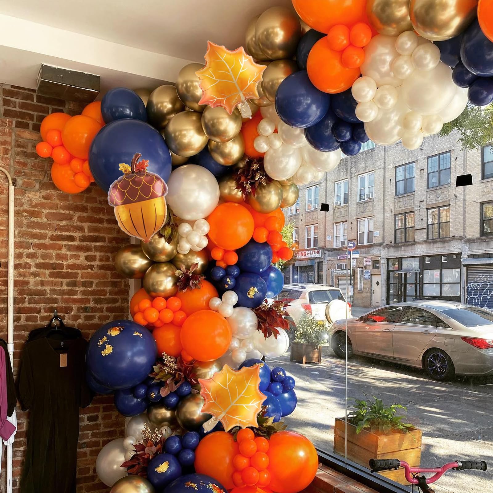 Fall Thanksgiving Balloon Garland Arch Kit, Navy Blue Metallic Gold Orange Ivory White Balloon Garland Kit for Fall Thanksgiving Autumn Birthday Fall Little Pumpkin Baby Shower Party Decorations