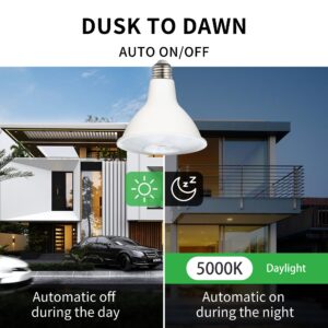 Qualilux Dusk to Dawn PAR38 LED Light Bulbs, Daylight 5000K, 150W Equivalent, 1700LM, Auto On/Off Light Sensor Bulb, E26, 17W 2 Pack, HQ-H033