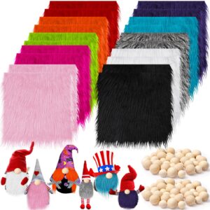 tudomro 20 pcs faux fur fabric 10" x 10" with 40 pcs wood balls, christmas shaggy faux fur square patches, gnome beards for crafting sewing costume rug pillow cushion pad chair cover(bright color)