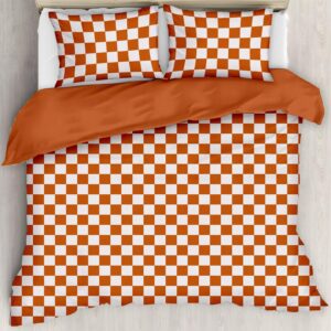 Duvet Cover Full Size - Orange Plaid Full Duvet Cover Set Women Girls,Full Size Duvet Cover Full Abstract Checkered Bedding Set, 3 Pieces, 1 Comforter Duvet Cover Full Size 80"x90"and 2 Pillowcases