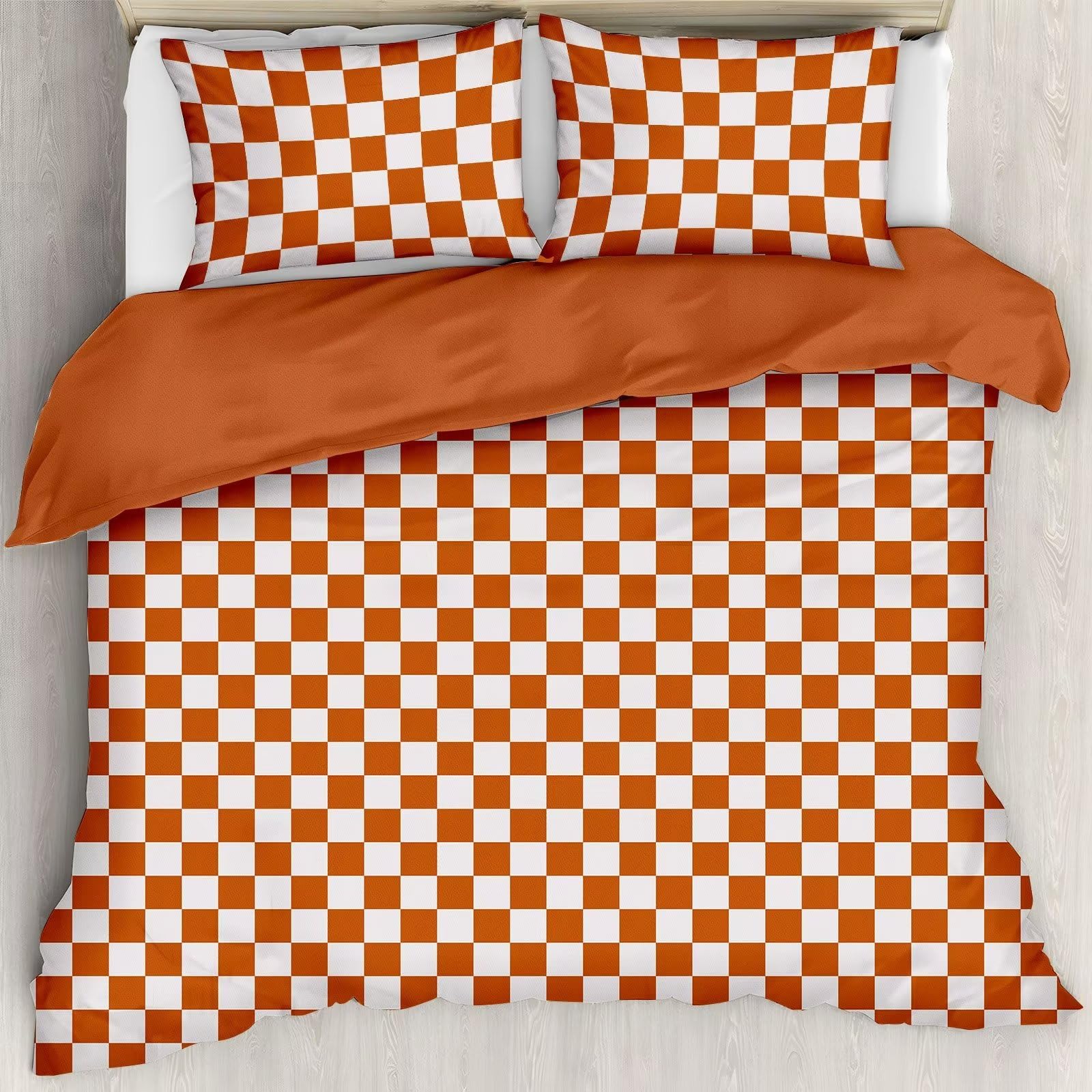 Duvet Cover Full Size - Orange Plaid Full Duvet Cover Set Women Girls,Full Size Duvet Cover Full Abstract Checkered Bedding Set, 3 Pieces, 1 Comforter Duvet Cover Full Size 80"x90"and 2 Pillowcases