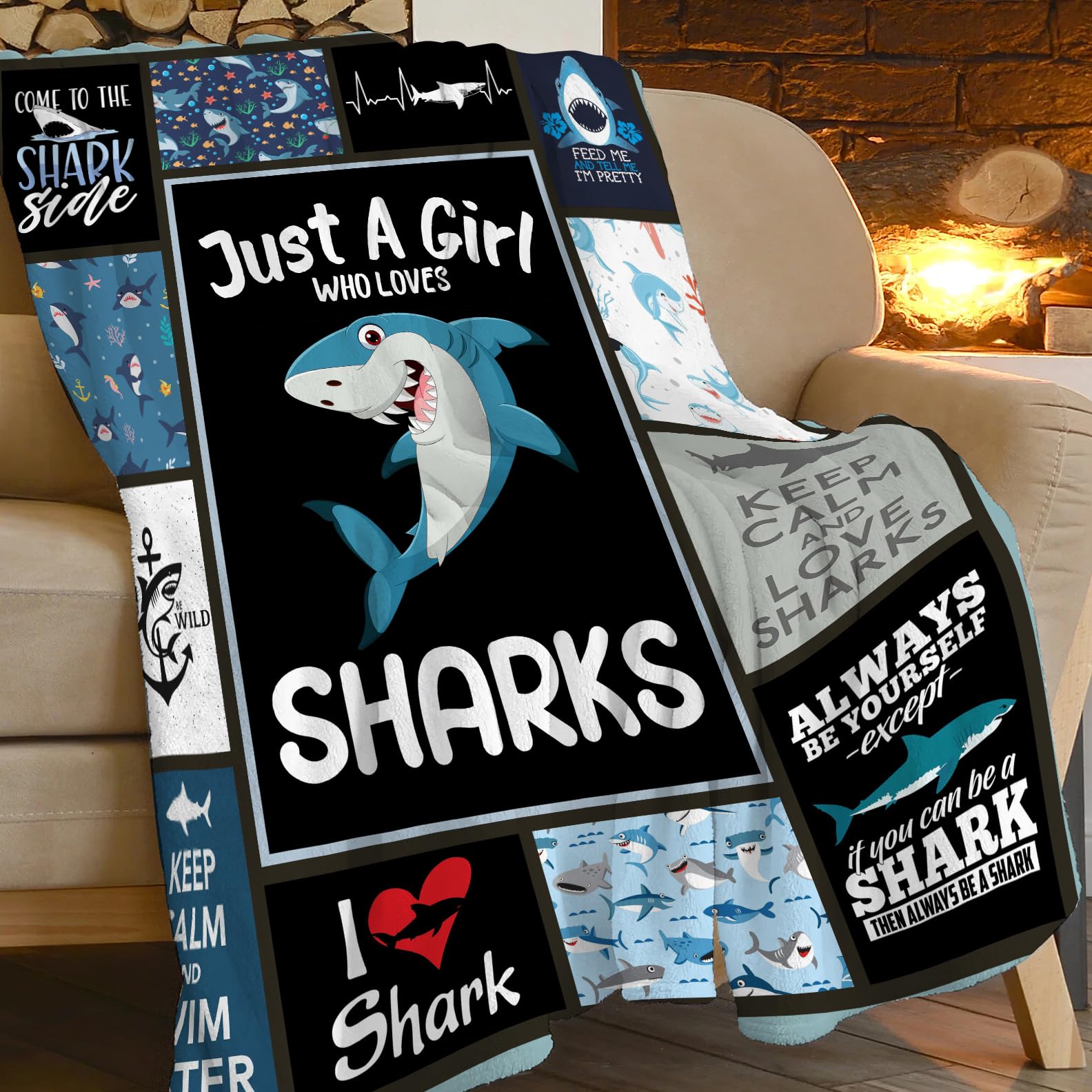 Shark Blanket Super Soft Warm Shark Fleece Throw Blanket Cozy Fluffy Just a Girl Who Loves Sharks Lightweight Flannel Gifts Blankets for Kids Adults 80"X60"