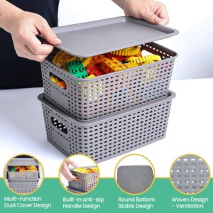 Plastic Storage Baskets with Lid-Plastic Storage Containers Stackable Storage bins: Storage Baskets for Organizing Shelves Drawers Desktop Closet Playroom Classroom Office, 8Pack-Gray,10.2x7.2x4.1Inch