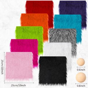 Tudomro 20 Pcs Faux Fur Fabric 10" x 10" with 40 Pcs Wood Balls, Christmas Shaggy Faux Fur Square Patches, Gnome Beards for Crafting Sewing Costume Rug Pillow Cushion Pad Chair Cover(Bright Color)