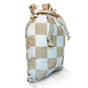 Gather & Knot Drawstring Gift Bags | 20" Large 12" Small | Premium Canvas | Reusable Fabric Wrap for All Occasions, Birthdays, Baby Shower | Gender Neutral Unisex | Checkers Taupe