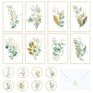 beyumi 85pcs gold greenery greeting cards with envelopes stickers watercolor botanical note cards green plant thank you blank card for birthday wedding graduation anniversary baby shower bridal shower