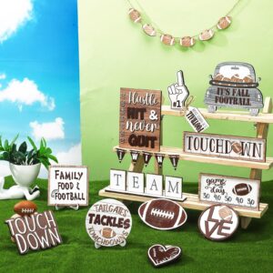 FairySandy 27 Pcs Football Tiered Tray Decor Farmhouse Football Decorations for Home Football Decor Rustic Wooden Football Ornament Football Table Centerpieces for Football Fans Club Home Supplies