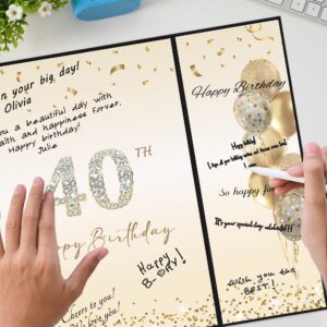 DARUNAXY Black Gold 40th Birthday Party Decorations, Happy 40th Birthday Alternative Signature Guest Book for Men Women 40 Years Old Table Sign Picture Frame Gift 40 Birthday Card Board Party Supplies