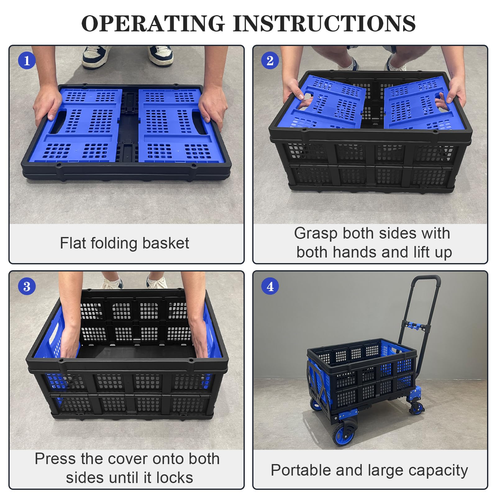 Oyoest 2 in 1 Folding Hand Truck with Folding Basket,Heavy Duty Hand Truck Dolly 330lbs Capacity with Telescoping Handle and Rubber Wheels,Portable Dolly Cart with Bungee Cords for Moving