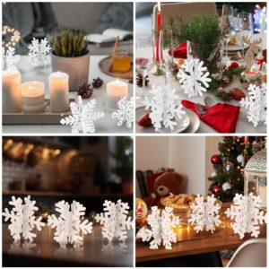 Wenqik 16 Pcs Winter Wooden Snowflake Decor Christmas Winter Snowflake Tabletop Decorations 3D Snowflake Table Signs Standing Centerpiece Tiered Tray Decorations for Party(White)