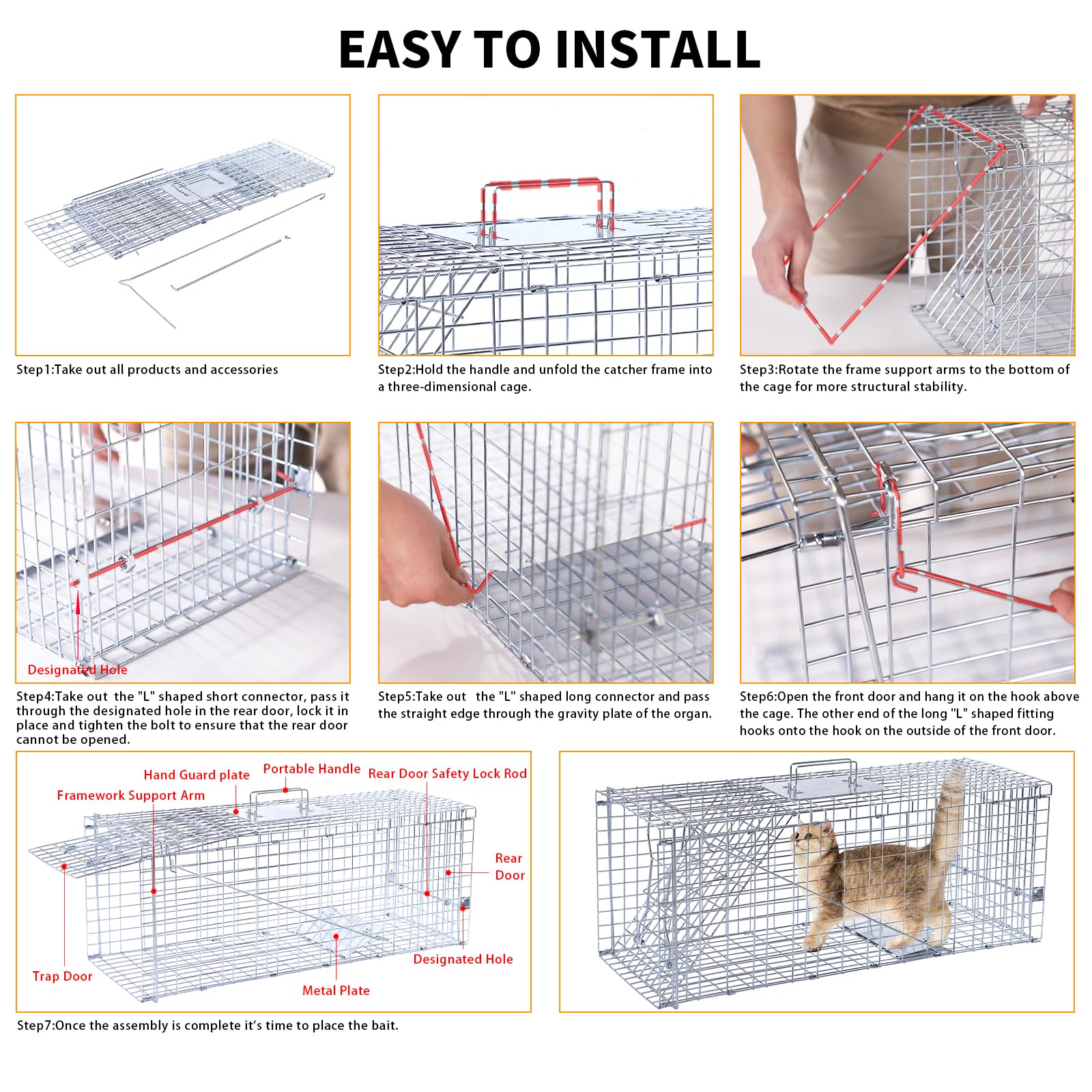 32" Live Animal Traps,Humane Animal Trap for Stray Cats up to 16.5 pounds, Raccoons, Squirrel, Skunk, Mole, Groundhog, Armadillo, Rabbit,Steel Foldable with Pedal Triggers