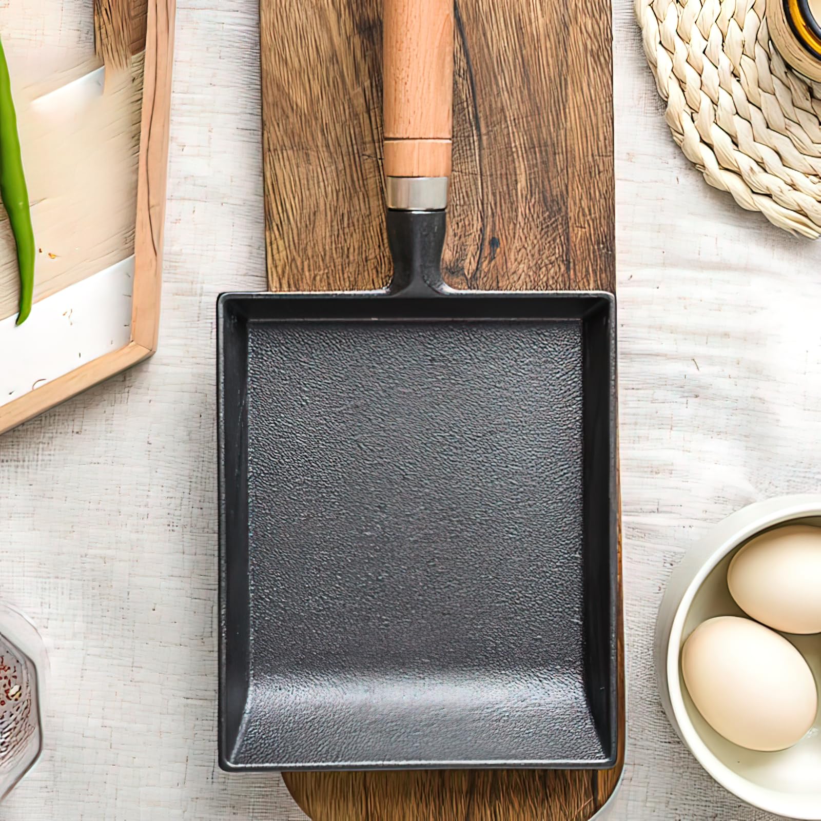 DGleyisu Pre-Seasoned Cast Iron Tamagoyaki Pan - 9x7 Inches | Ideal for Japanese Egg Omelettes