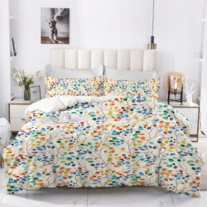 mullepp floral duvet cover queen 3 pieces eucalyptus leaves comforter set with zipper corner ties, botanical boho duvet cover and pillow shams soft microfiber bedding set for all season