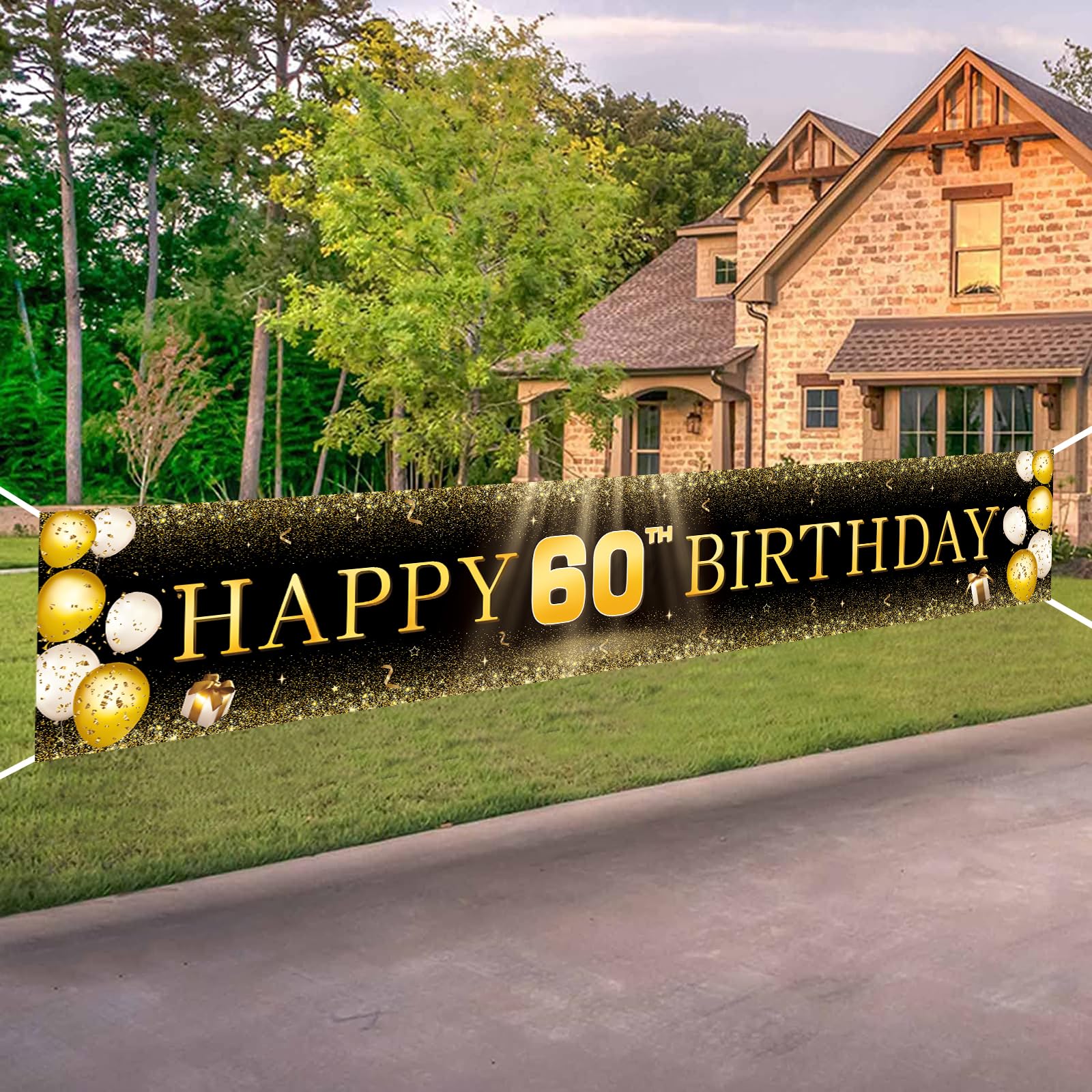 TZSS Large Happy 60th Birthday Banner, Happy 60th Birthday Decorations Yard Signs, 60th Birthday Indoor Outdoor Party Decorations (118" X 20")