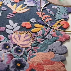 RestopuffHandmade Flower Multicoloured Irregular Area Rug 100% Imported Blended Wool Floral Area Rug (Blue, 5 x 8 feet)